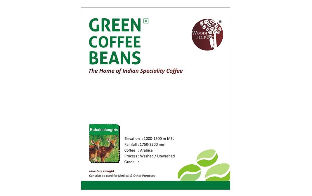 Woodi Peck's Green Coffee Beans, Bababudangiris   Pack  200 grams